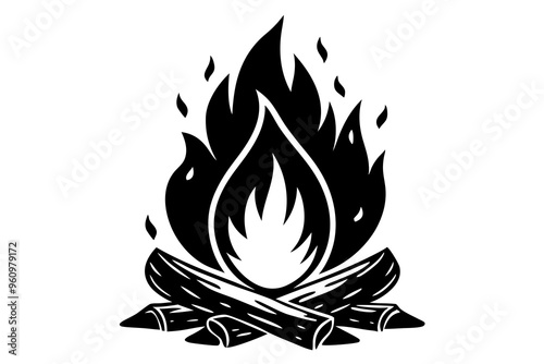 Campfire icon, bonfire vector silhouette, fire vector


