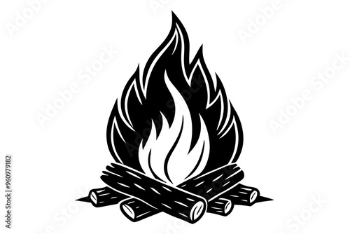 Campfire icon, bonfire vector silhouette, fire vector


