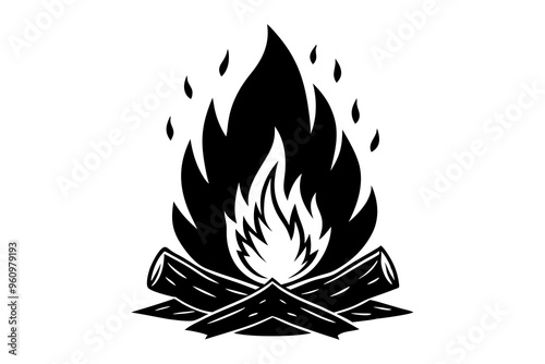Campfire icon, bonfire vector silhouette, fire vector


