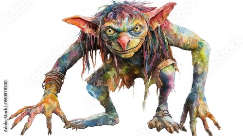 Colorful Fantasy Troll Character with Vibrant Details and Expressive Features photo