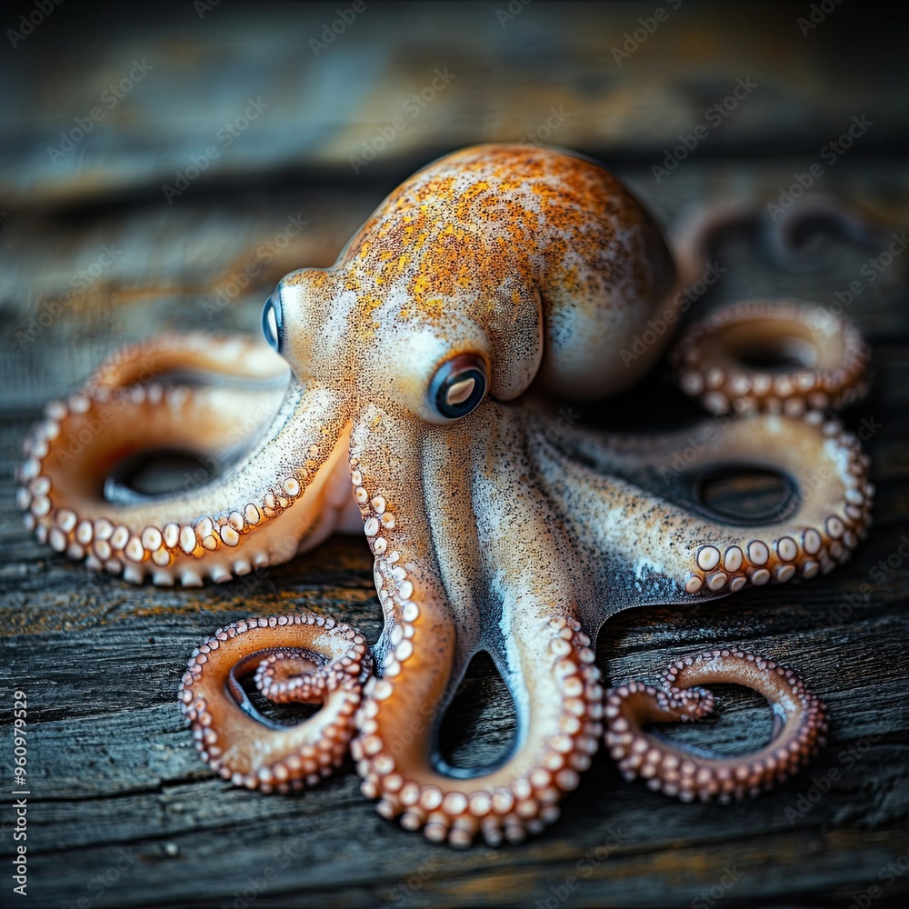 Obraz premium octopus isolated on wooden background