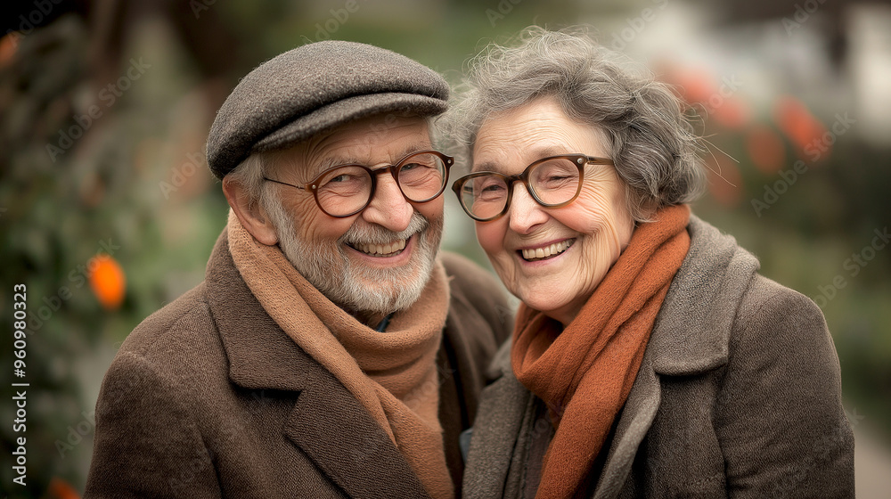 Portrait of a Happy senior couple embracing hugging and having fun in the garden when traveling in winter, Portrait of a Happy senior couple embracing hugging and having fun in the garden when traveling in winter,