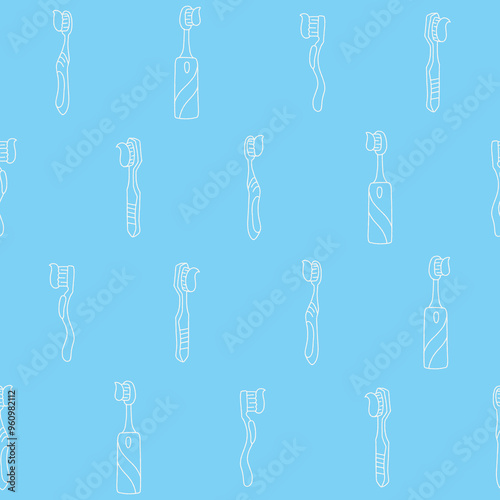 Outline Collection of Toothbrush Vector Seamless Pattern illustration for Print, Wallpaper, Decoration.