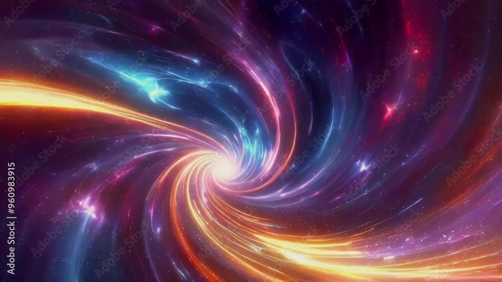 Abstract cosmic swirl of light and stars in blue, orange, and pink hues, creating a mesmerizing and energetic celestial design. Abstract cosmic swirl of light and stars in blue, orange, and pink hues, creating a mesmerizing and energetic celestial design.