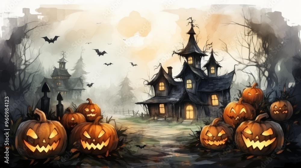 watercolor Halloween October 31 Generative AI watercolor Halloween October 31 Generative AI