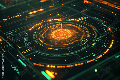 Wallpaper Mural Futuristic Technology Interface with Glowing Circles and Lines Torontodigital.ca