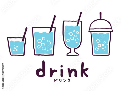 かわいいドリンクのソーダジュースのセット／手書きイラスト素材