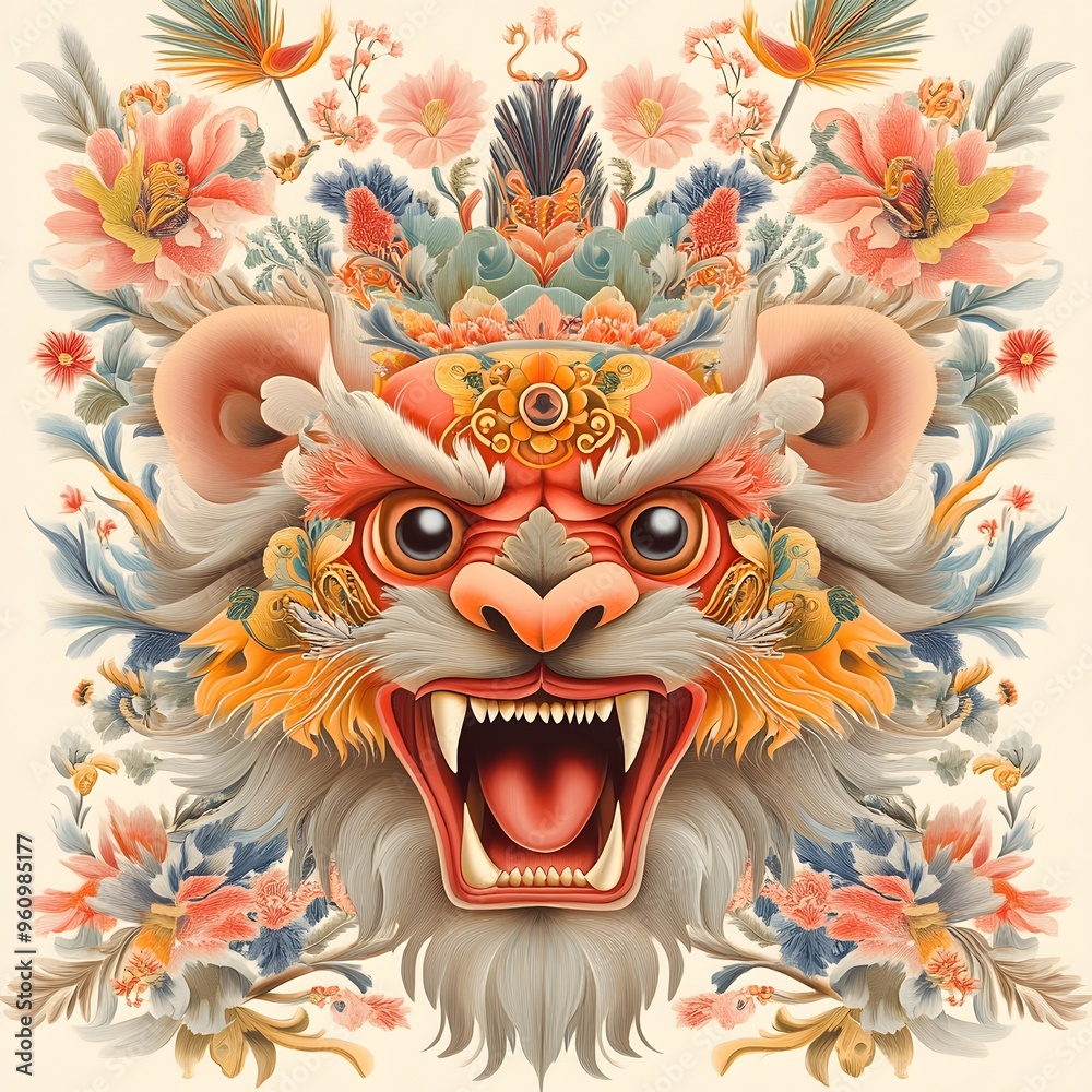 Balinese Barong Pattern A pattern featuring the Barong, a lionlike ...