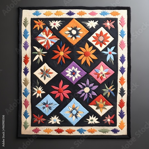 Kyrgyz Shyrdak Pattern A felt rug pattern from Kyrgyzstan, featuring bold, geometric designs in bright colors., photo