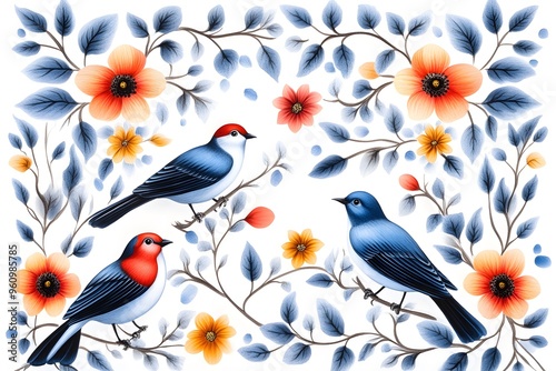 Romanian Horezu Pottery Pattern A pattern found on traditional Romanian pottery, featuring stylized birds and flowers., photo