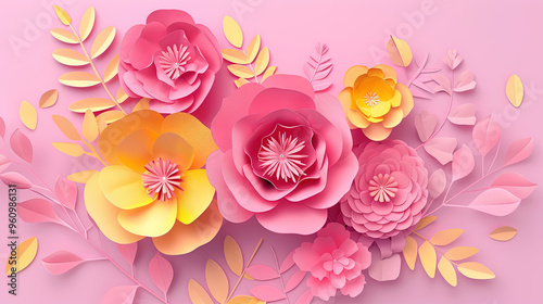 Wallpaper Mural Pink and yellow flowers Torontodigital.ca