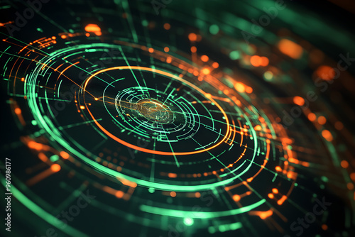 Wallpaper Mural Abstract Green and Orange Tech Interface HUD Torontodigital.ca