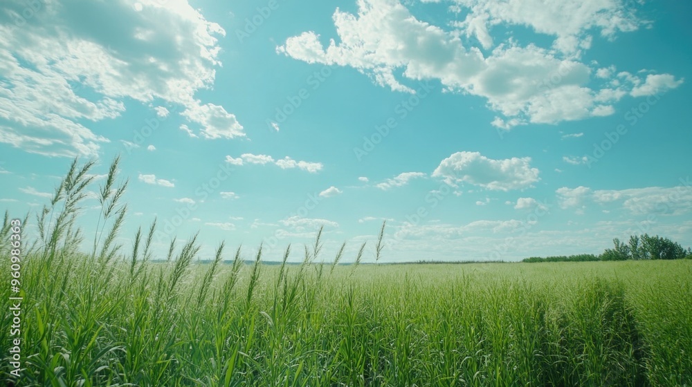 Obraz premium Peaceful Rural Field under a Clear Sky
