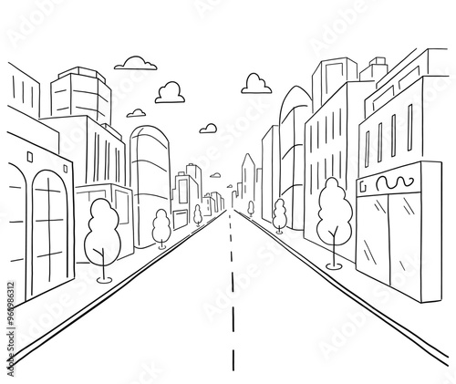 Road street in the city. Hand-Drawn Sketch. Vector illustration.