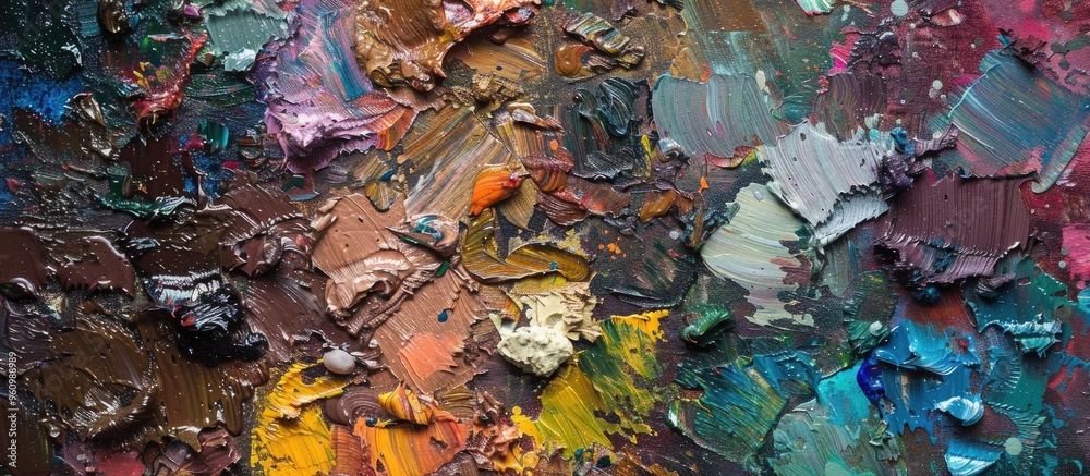 Close Up Of Messy Painting Palette In Park Close Up Of Messy Painting Palette In Park