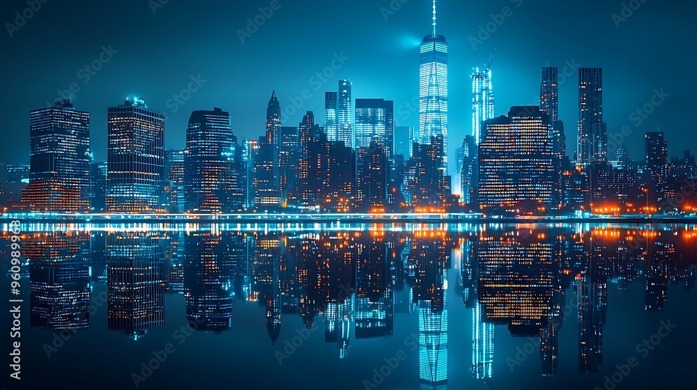 A city�s mirrored skyline sparkles in the water, capturing a moment of urban tranquility. A city�s mirrored skyline sparkles in the water, capturing a moment of urban tranquility.