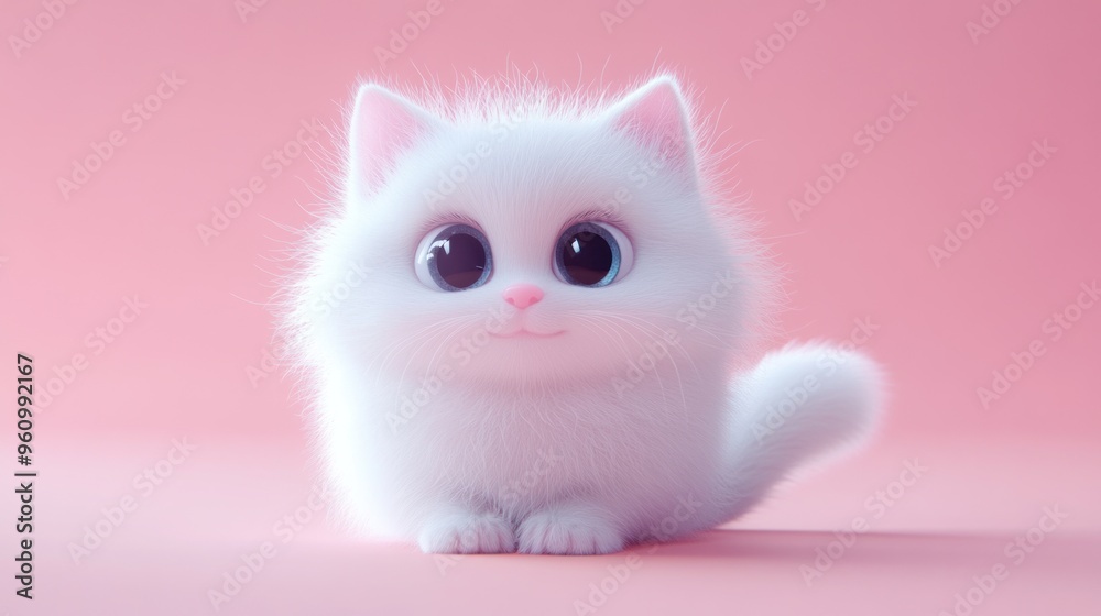 Adorable White Kitten on a Pink Background Adorable White Kitten on a Pink Background