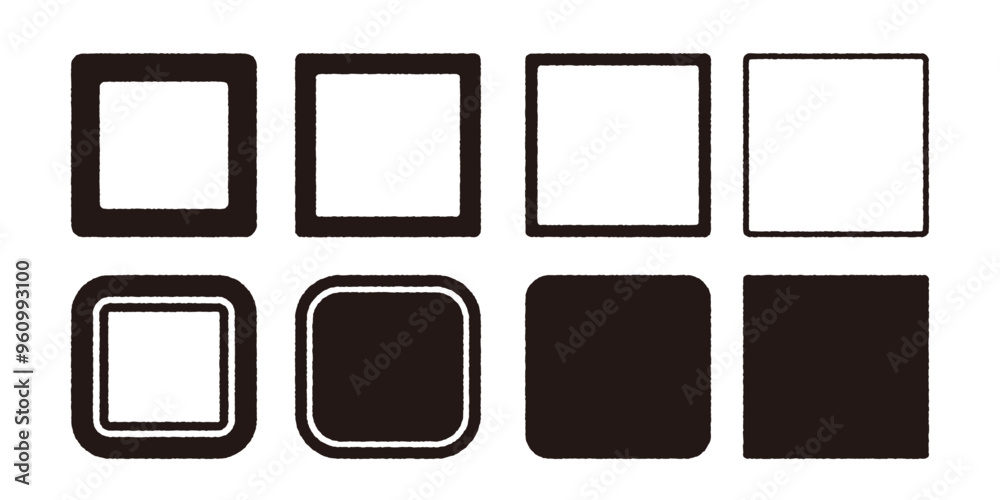 Rough silhouette square frame illustration set with stamps and letterpress-like grainy textures Rough silhouette square frame illustration set with stamps and letterpress-like grainy textures