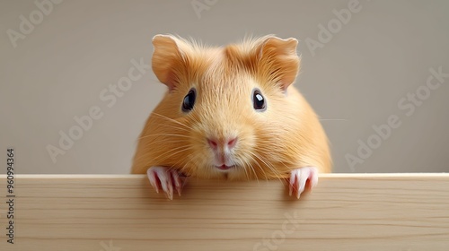 Curious Guinea Pig Exploring Fresh Cage with New Bedding, High-Angle Soft Focus Shot with Copy Space