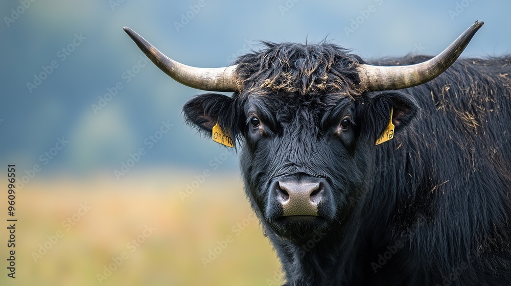 Clear Image of a Black Fluffy Bull with a Distinctive Appearance, Emphasizing Its Thick Fur and Robust Build. Ideal for Animal and Livestock Illustrations