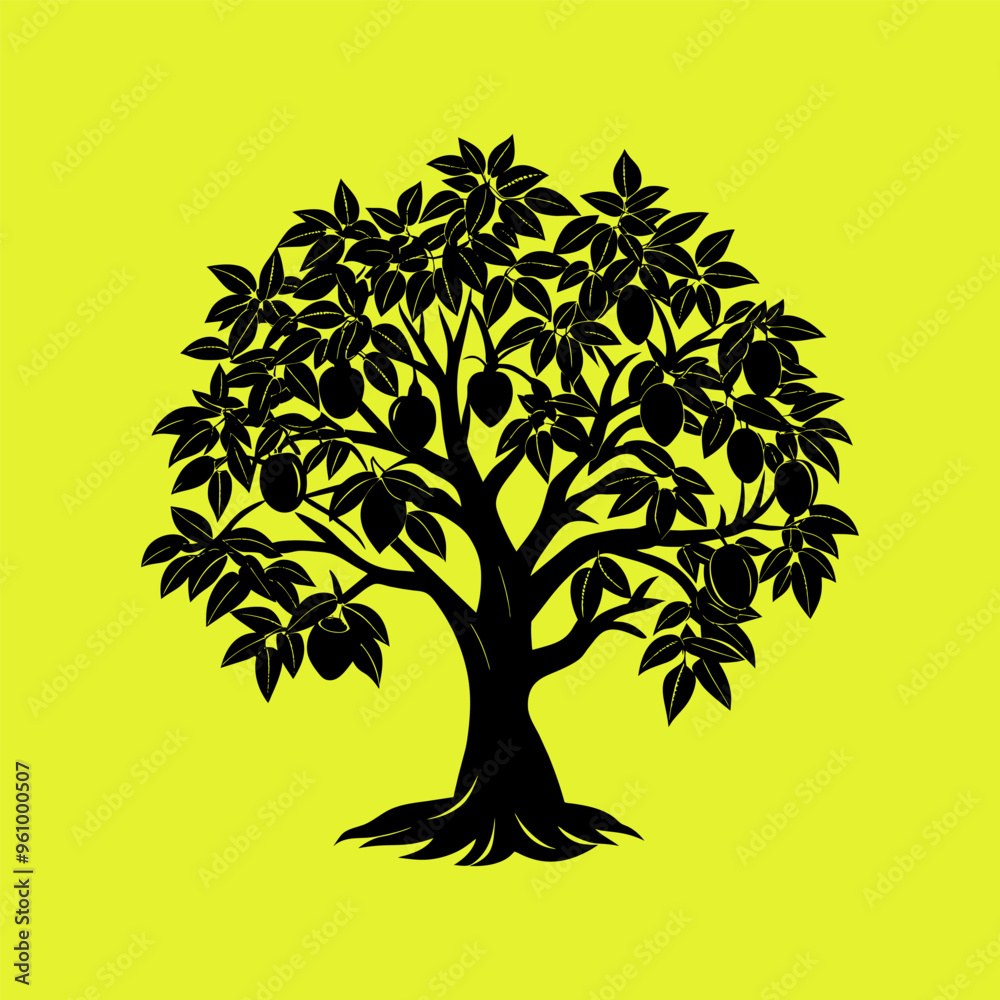 A Mango Tree Silhouette on Yellow
