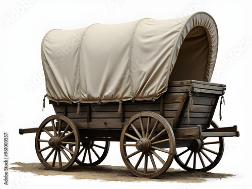 Stagecoach Covered Wagon Oregon Trail Style Design Graphic Cinematic Lighting On The Ground A White Background 