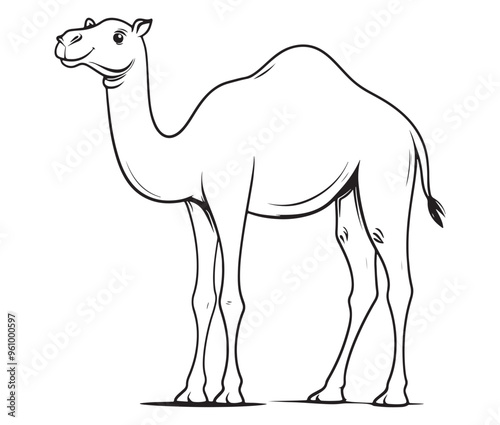 Camel cartoon illustration coloring page of a cute camel