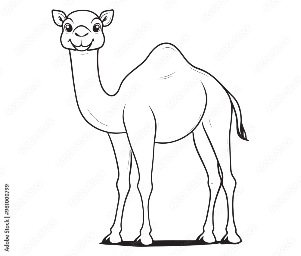 Camel cartoon illustration coloring page of a cute camel