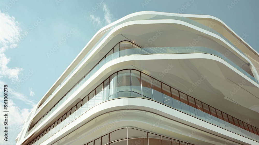 Fototapeta premium Modern Building Exterior with Curved Design and Glass Windows