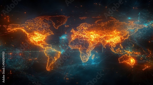 Interactive map of global e-commerce activity, close-up on real-time data points and transactions, dynamic and informative