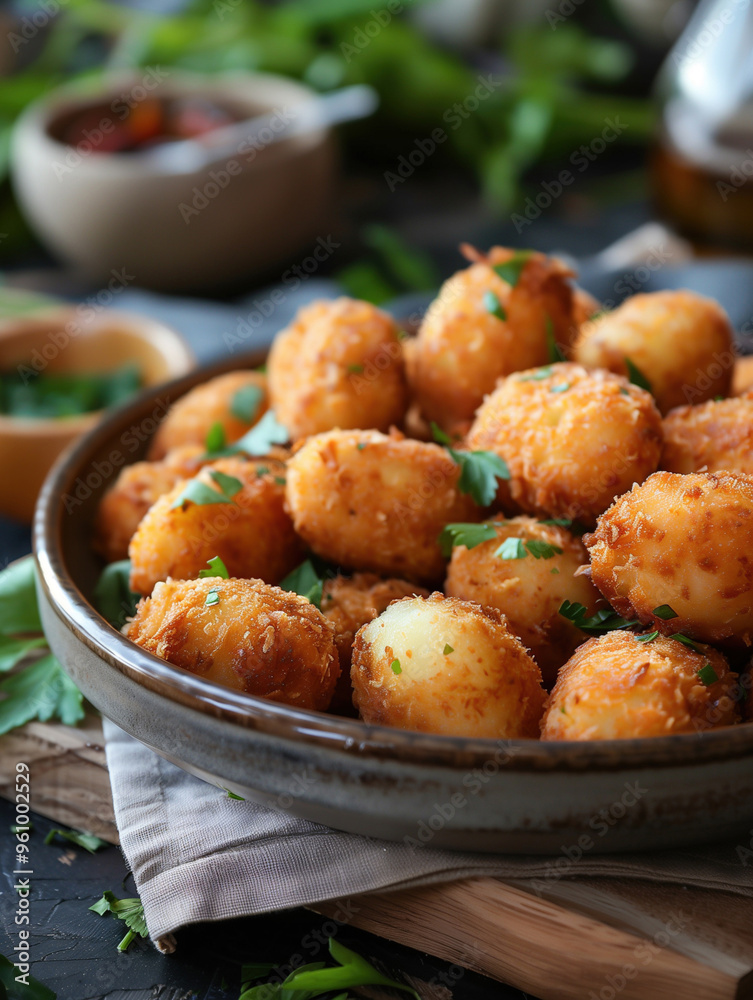 Traditional Spanish Croquetas, served as tapas in a cozy restaurant setting Traditional Spanish Croquetas, served as tapas in a cozy restaurant setting