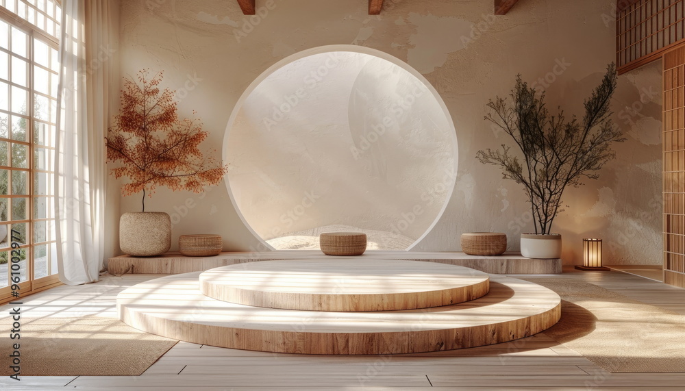 Minimalist Japanese Style Room with Wooden Platform Minimalist Japanese Style Room with Wooden Platform