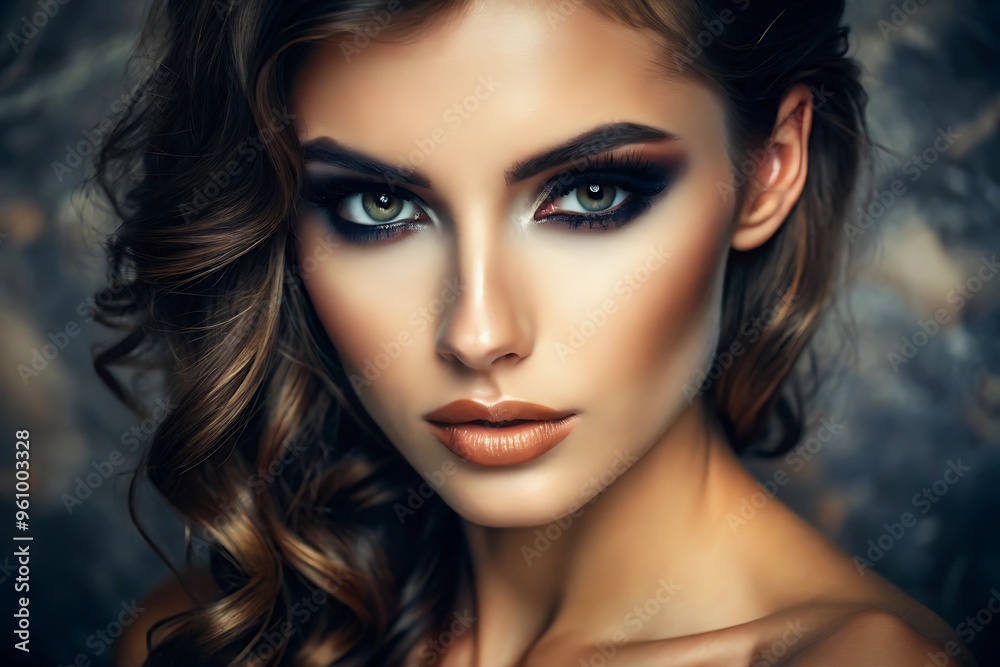 Beautiful Woman with Dark Smoky Eye Makeup. Beautiful Woman with Dark Smoky Eye Makeup.