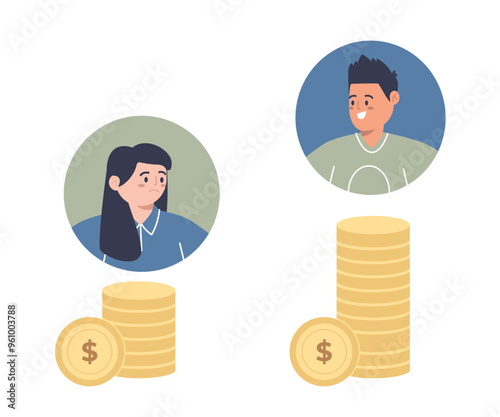 Income inequality unfair payment gender gap discrimination human worker rights unequal design set illustration
