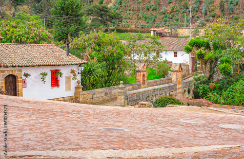 Historic Cobblestone Street in Mongui, Boyaca, Colombia