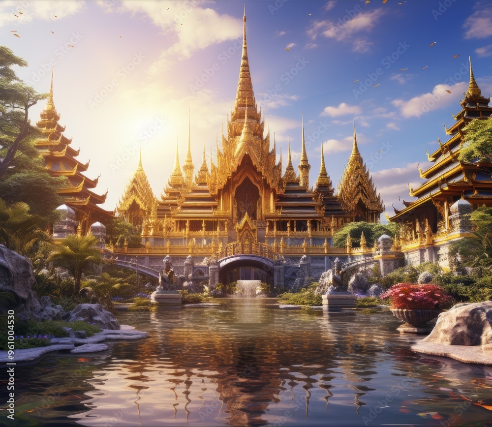 Fototapeta premium Architecture, Wat Wit, Golden, Generative AI