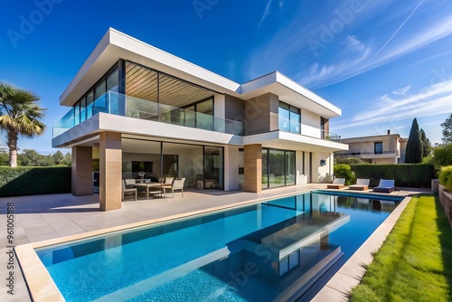 Modern Villa with Swimming Pool and Patio.