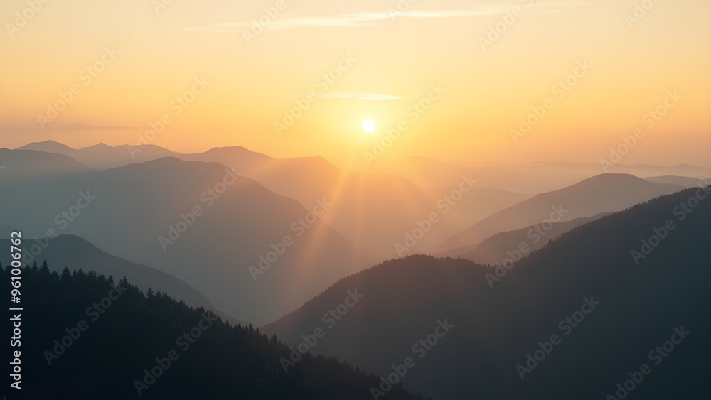 Mystical Morning in the Mountain Range Dawn Light Bathing the Serene Hills Golden Sunrise Over Misty Mountain Layers Mystical Morning in the Mountain Range Dawn Light Bathing the Serene Hills Golden Sunrise Over Misty Mountain Layers