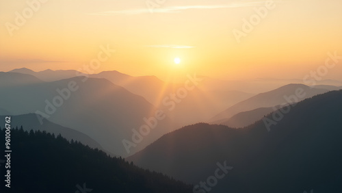 Wallpaper Mural Mystical Morning in the Mountain Range Dawn Light Bathing the Serene Hills Golden Sunrise Over Misty Mountain Layers Torontodigital.ca
