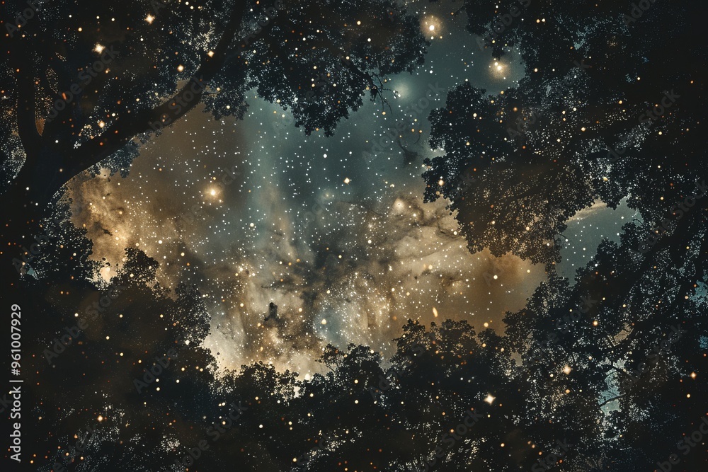 Obraz premium Night sky - Universe filled with stars, nebula and galaxy, mesmerizing, compact, prime, evening, experimental, slide, fantasy realism, dramatic 