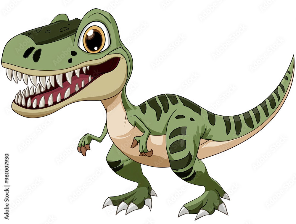 Obraz premium A cute and friendly dinosaur character with a big smile, perfect for children's illustrations or educational materials.
