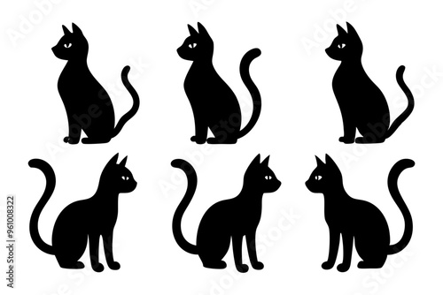 

black silhouette of a cat collection, Set of cat silhouette vector