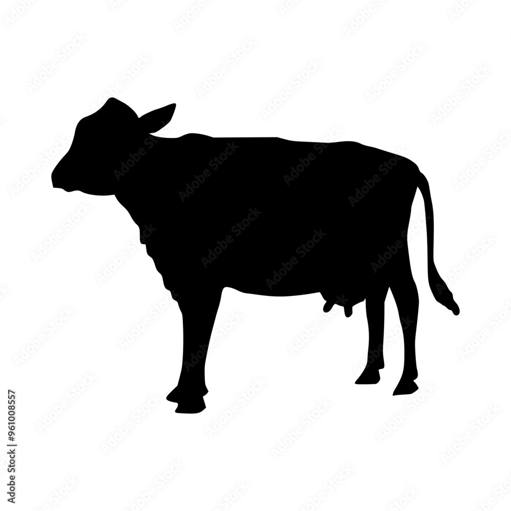 Black silhouette cow Hand drawn illustration