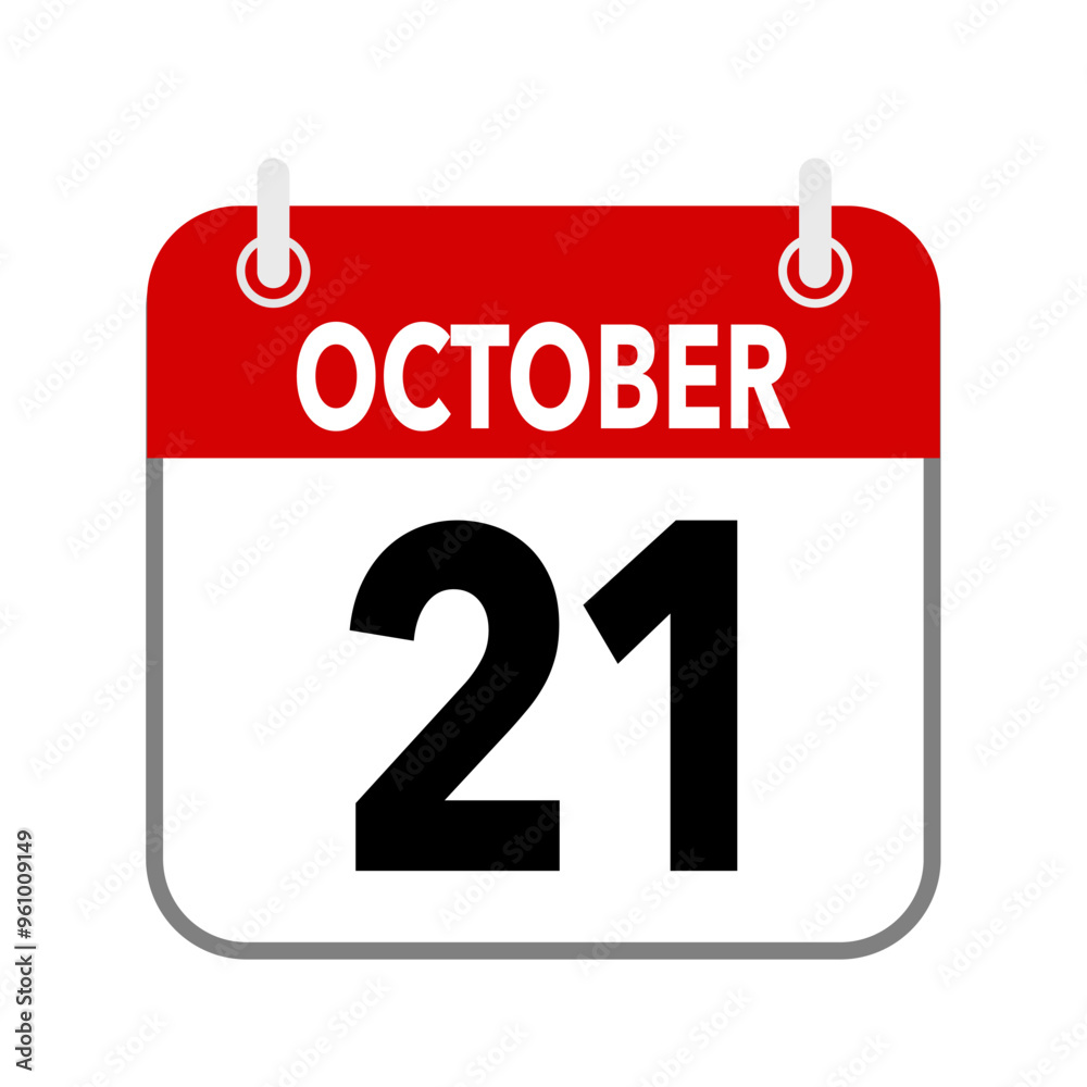 21 October, calendar date icon on white background. 21 October, calendar date icon on white background.