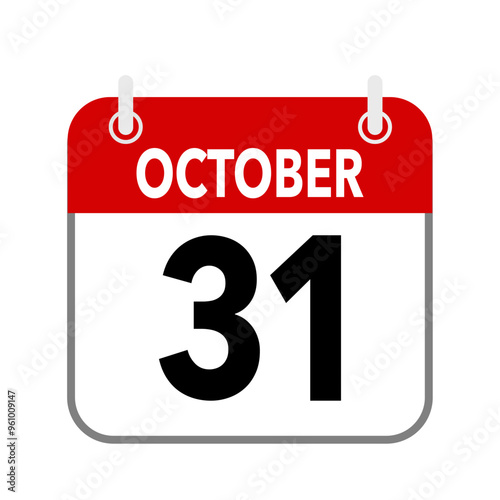 31 October, calendar date icon on white background.