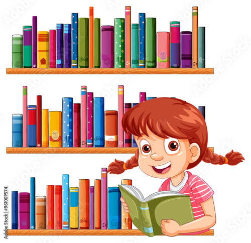 Young girl reading a book happily