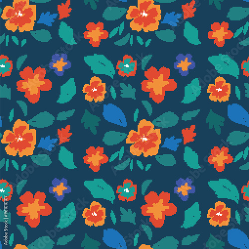 Colorful Floral Pattern on Dark Background