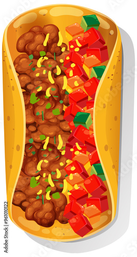 Colorful taco with meat and vegetables