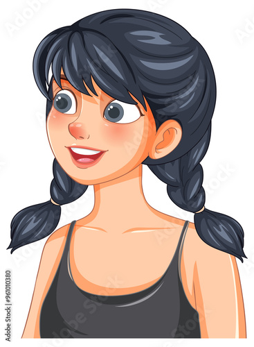 Animated girl with black braided hair