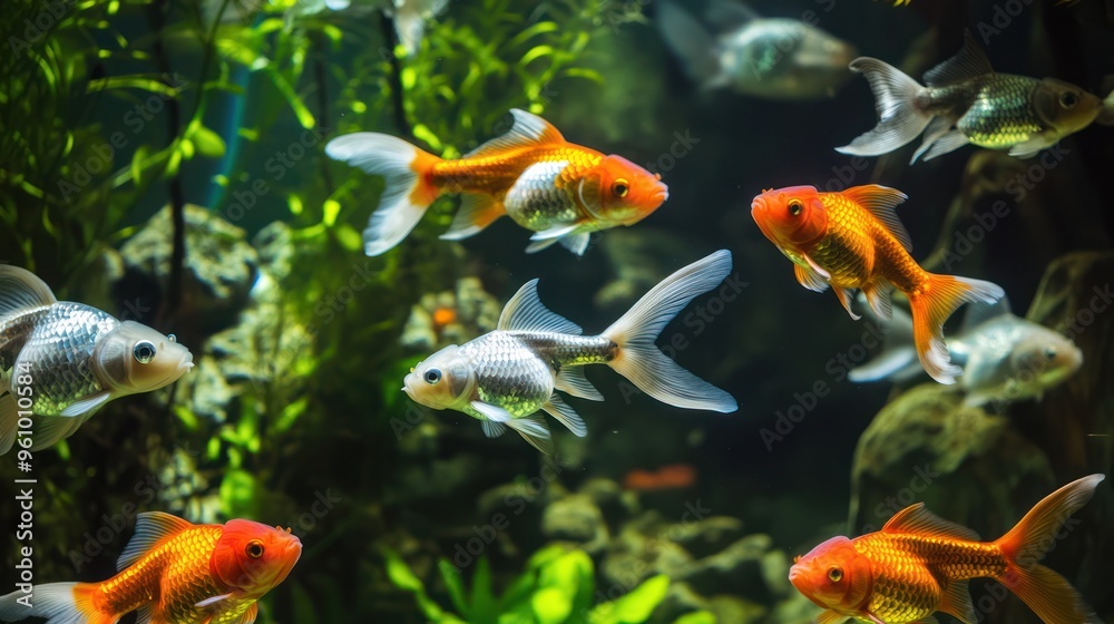 Colorful Fish Swimming in a Lush Aquarium Colorful Fish Swimming in a Lush Aquarium